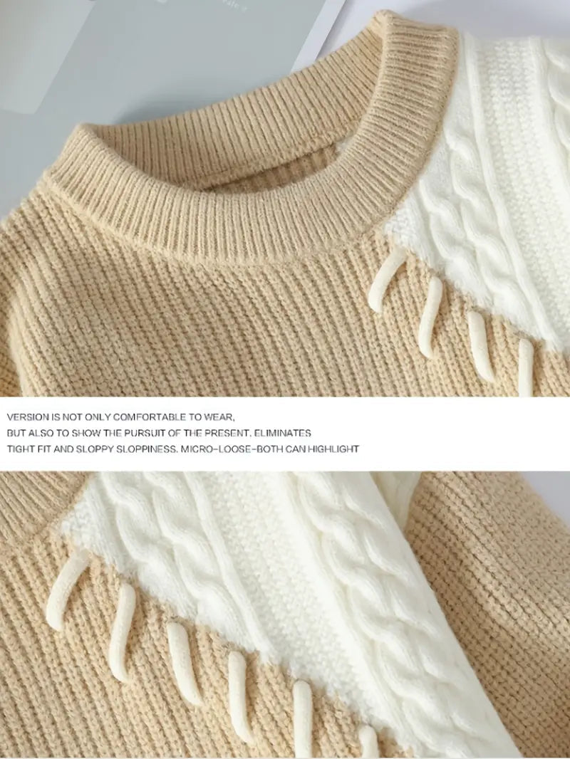 Decorail™ Patchwork Neutrals Sweater – Beige Ivory Mix